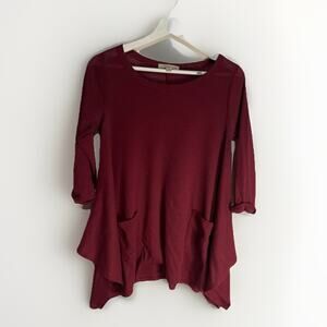 Orange Creek Tunic Top Womens Size Small Maroon 3/4 Sleeve Round With Pockets